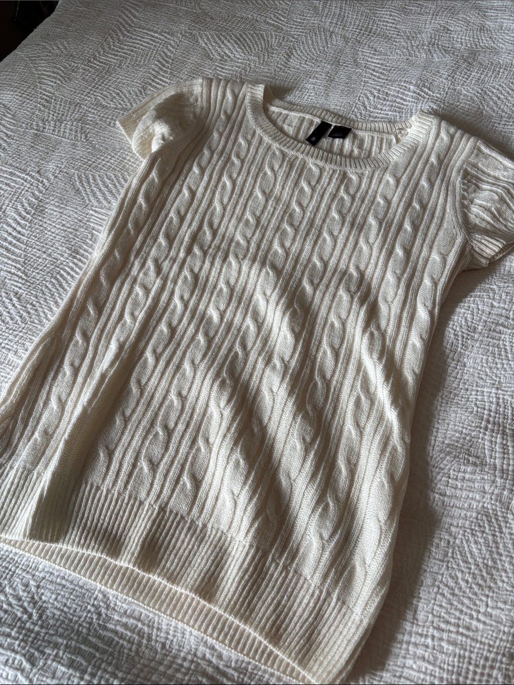 Cream Cable Knit Short Sleeve Sweater Top